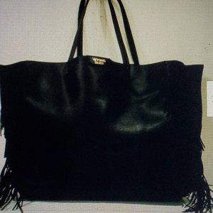 Victorias Secret limited edition black faux leather fringe large tote bag